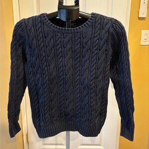 Lands' End Navy Cable Knit Crew Neck Sweater
